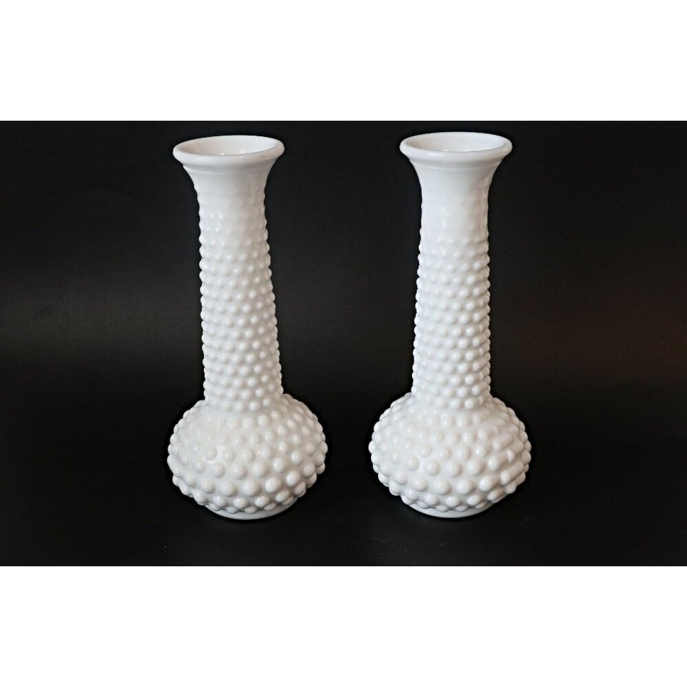2 Vintage Milk Glass Vases Hobnail Bud Vase 1960's